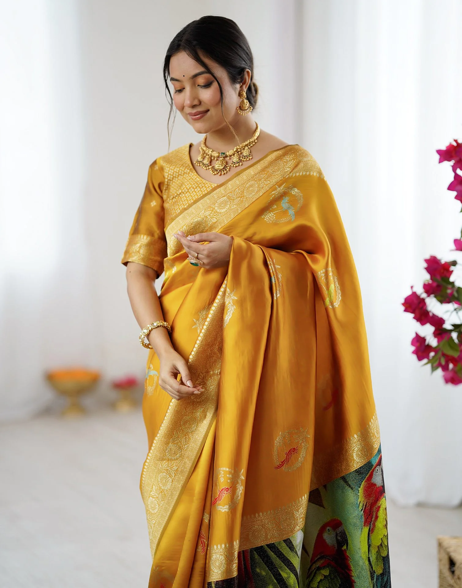 Yellow Silk Woven Saree - Image 5