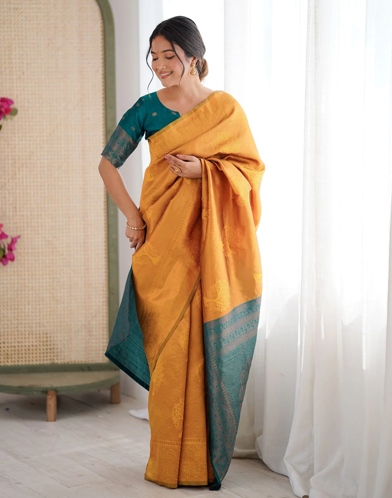 Yellow Silk Woven Saree - Image 6