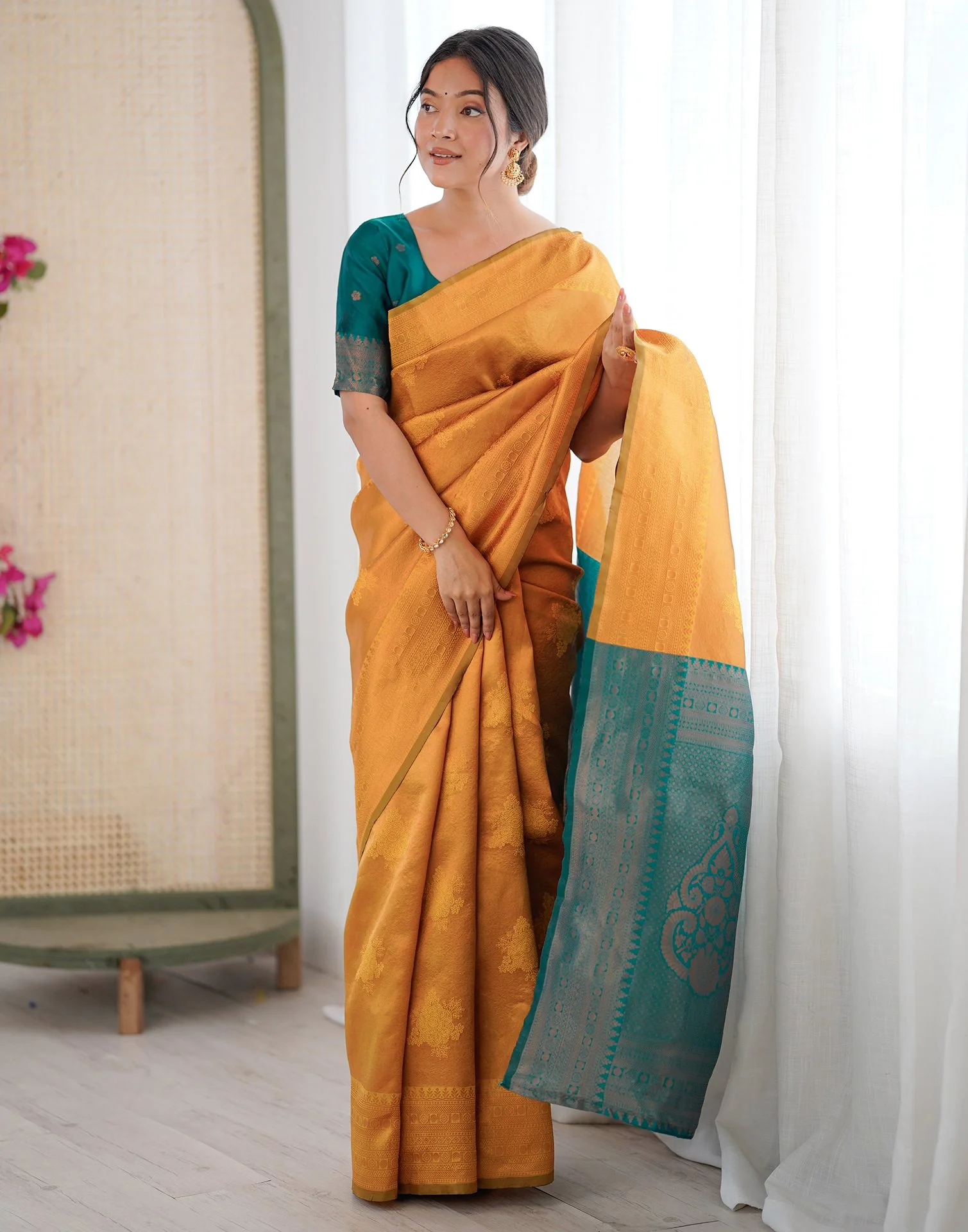 Yellow Silk Woven Saree - Image 10