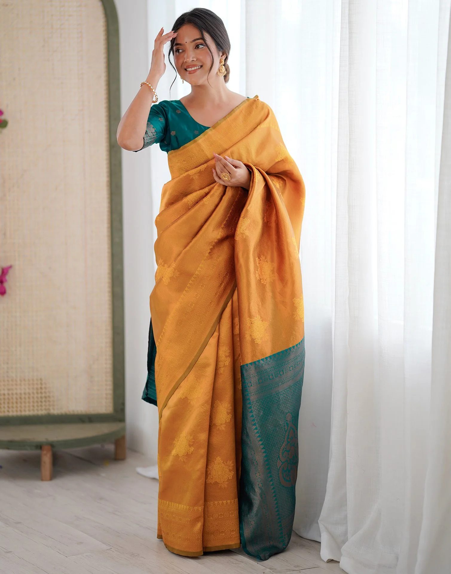 Yellow Silk Woven Saree - Image 8