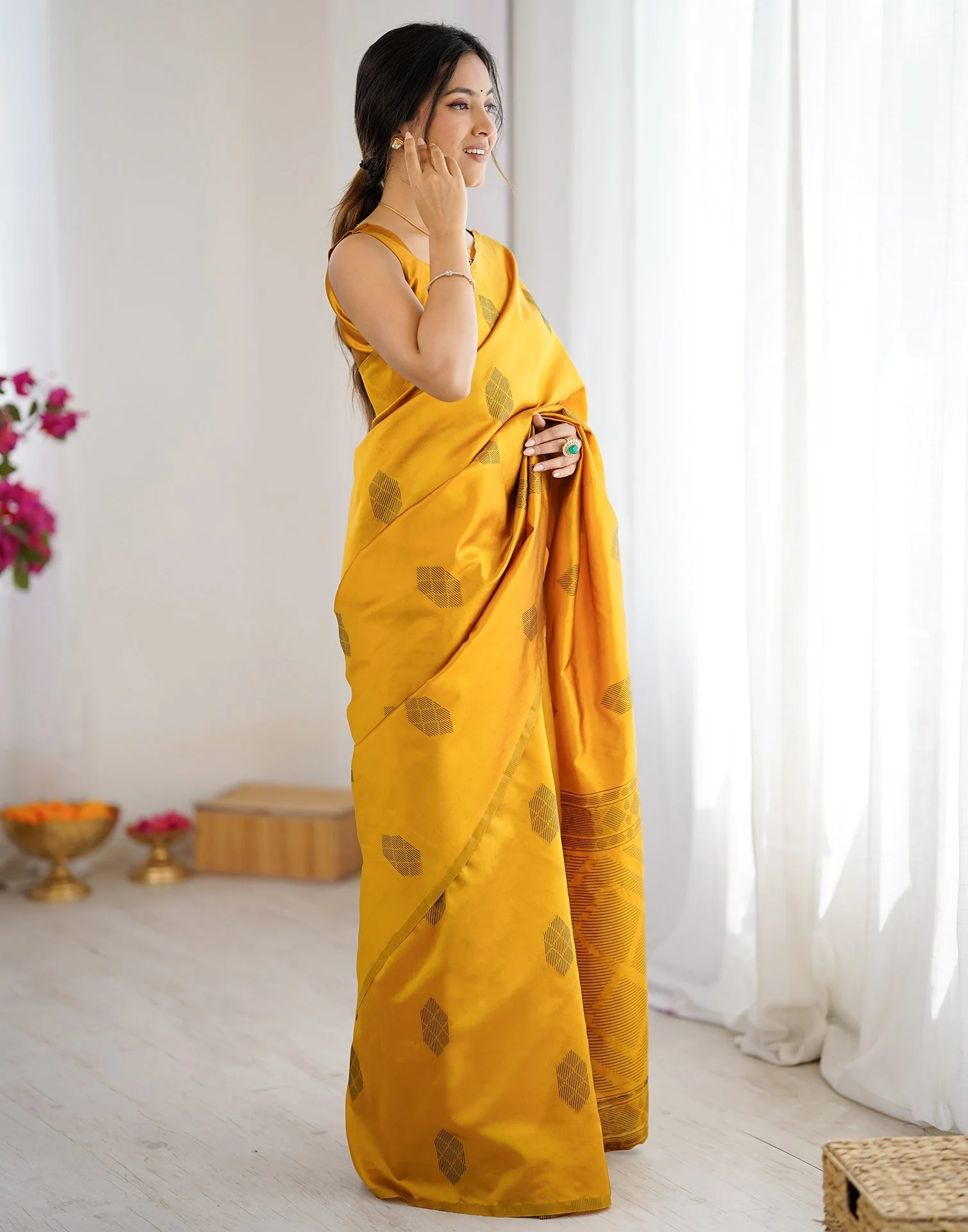 Yellow Silk Woven Saree - Image 11