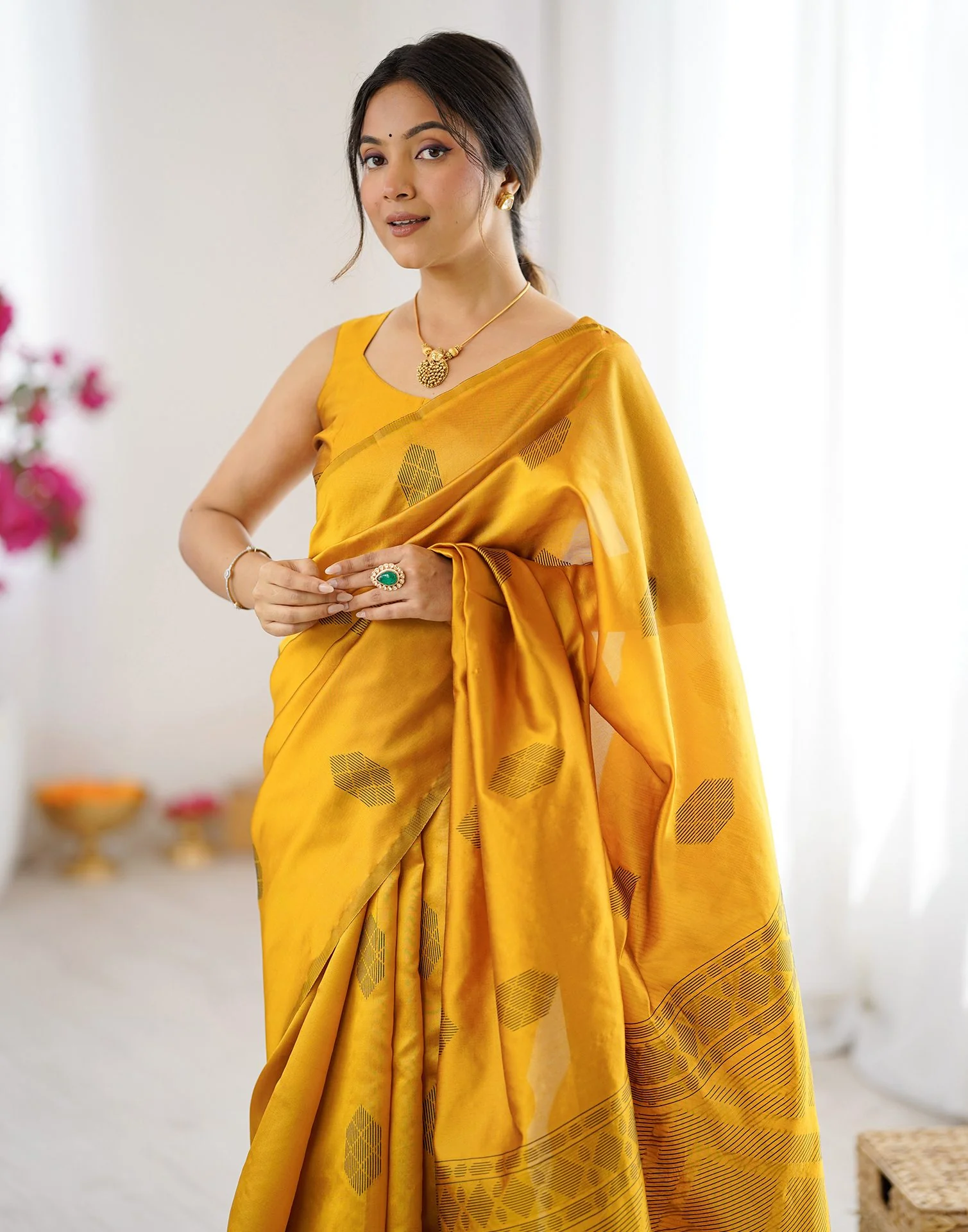 Yellow Silk Woven Saree - Image 12