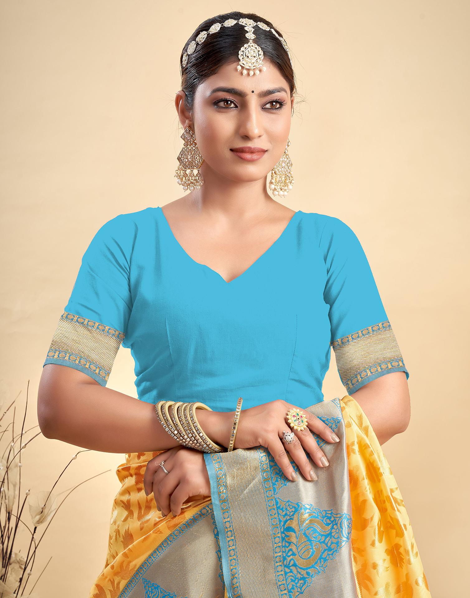 Yellow Silk Woven Banarasi Saree - Image 7