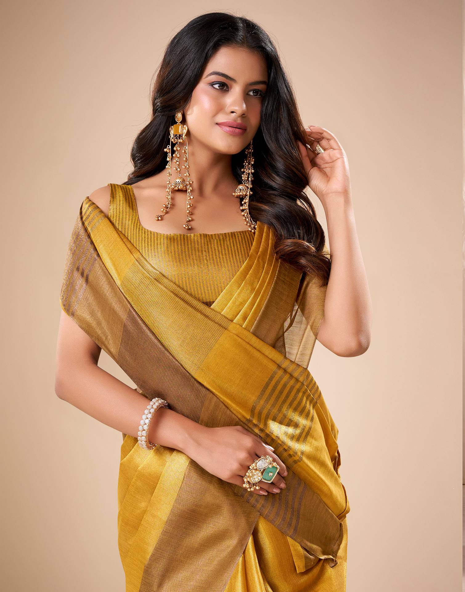 Yellow Tissue Silk Woven Saree - Image 2